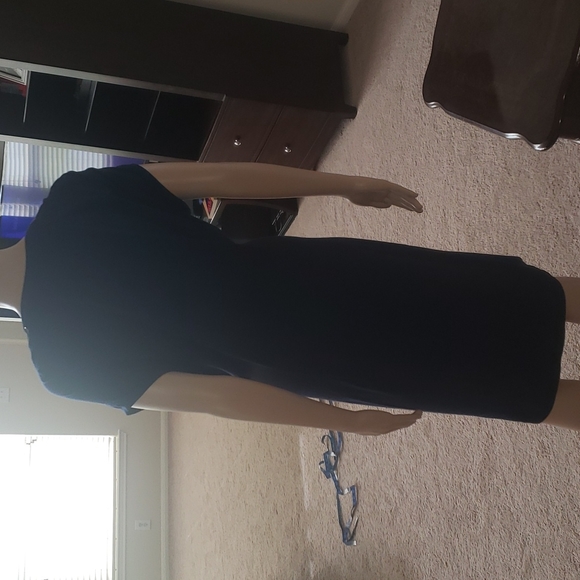 Carmen Marc Valvo 2x stretchy surplice neck leather strap in  grommets trim - Picture 5 of 9